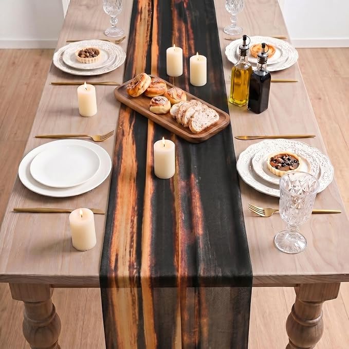 Artoid Mode Boho Caramel Stripes Fall Chiffon Table Runner 120 Inches 10FT - Image 3