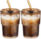 13oz Glass Coffee Tumbler with Straw and Lid, Reusable Iced Coffee Cups by MINGHYZYA