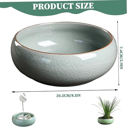 Decorative Bowls 6 inch Ceramic Lotus Bowl Planter with Flat Base Glazed Shallow Planter for Home Office Tabletop Decor
