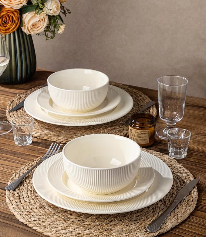 Ceramic Dinnerware Set for 6, 18-Piece Plates and Bowls Set | Lightweight - Image 7