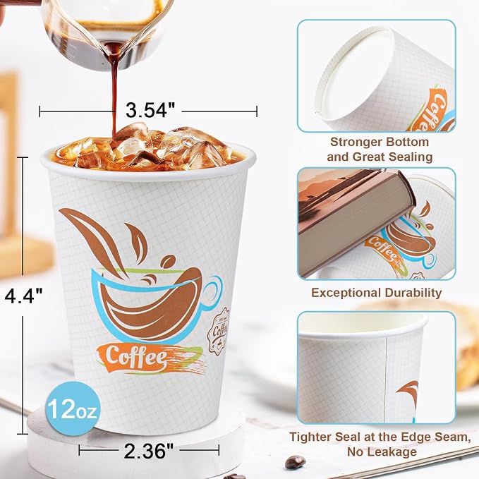 Lamosi 180 Pack 12 oz Coffee Cups, Disposable Paper Cups No Lids | Leakproof - Image 2