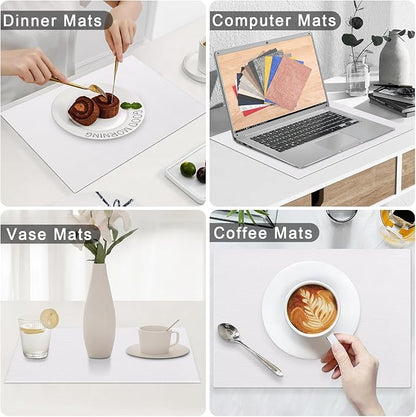 Homaxy Faux Leather Heat Resistant Placemats for Dining Table Set of 4, Waterproof Wipeable Washable PU Table Mats, Easy to Clean Anti-Slip Place Mats, 11.8" x 17", White