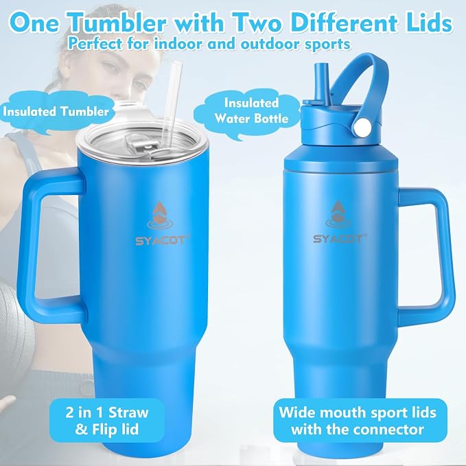 40 oz Tumbler with Handle and Straw or Convert to 40 oz Insulated Water Bottle - Image 2