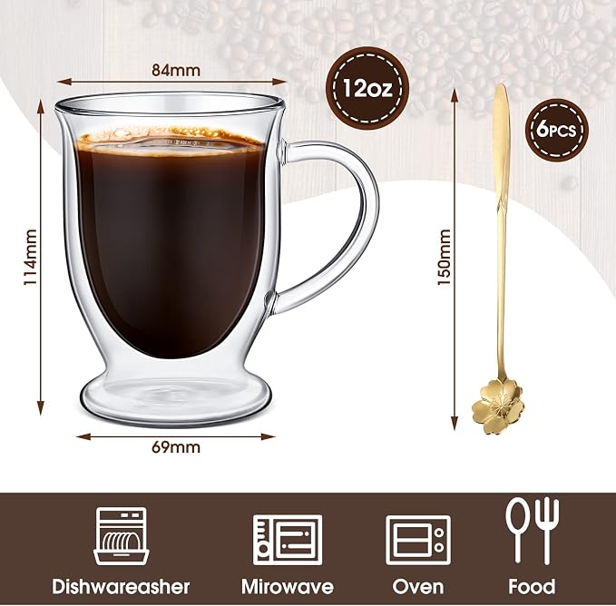 Gejoy 6 Sets Double Wall Glass Coffee Mugs - Image 3