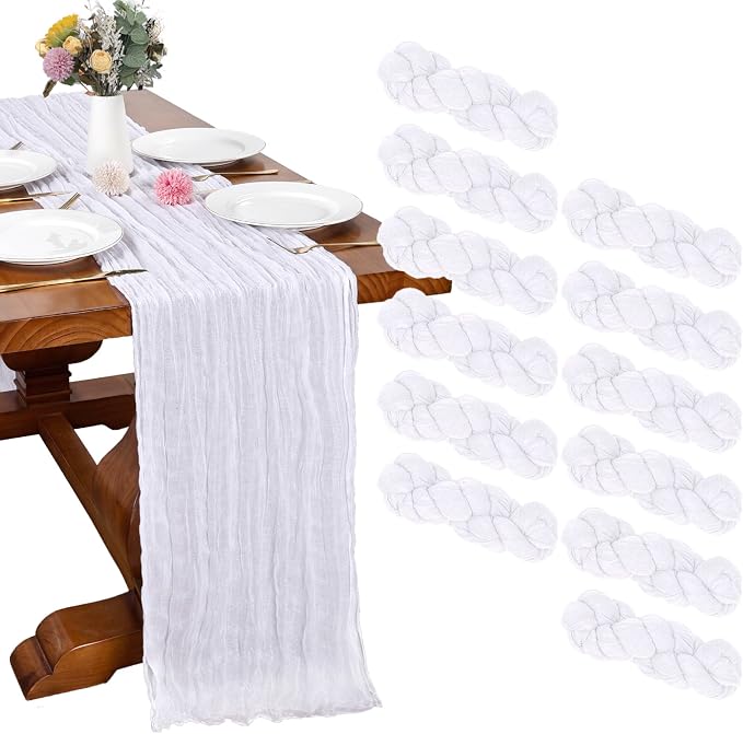 12 Pack White Cheesecloth Table Runner 35 x 120 Inch | Boho Gauze Fabric by RestfulGlow