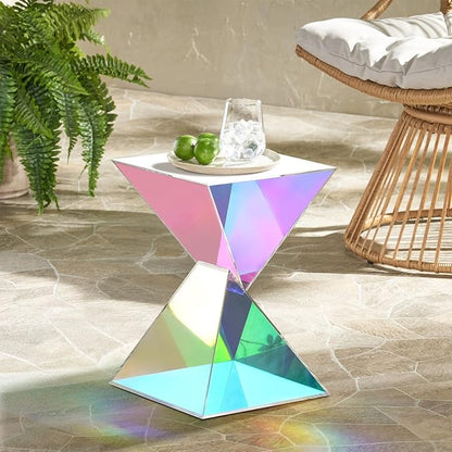 BECHAEO 12.6" Iridescent Acrylic Side Table, Small End Tables for Small Spaces, Modern Acrylic End Tables Living Room Nightstand with Irregular, Lightweight Farmhouse Outdoor Side Tables for Patio
