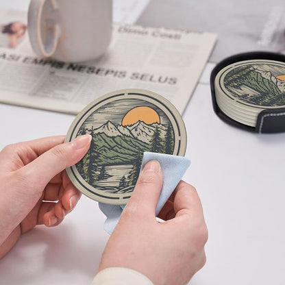 Mountain Sunset Leather Drinks Coasters - Image 7