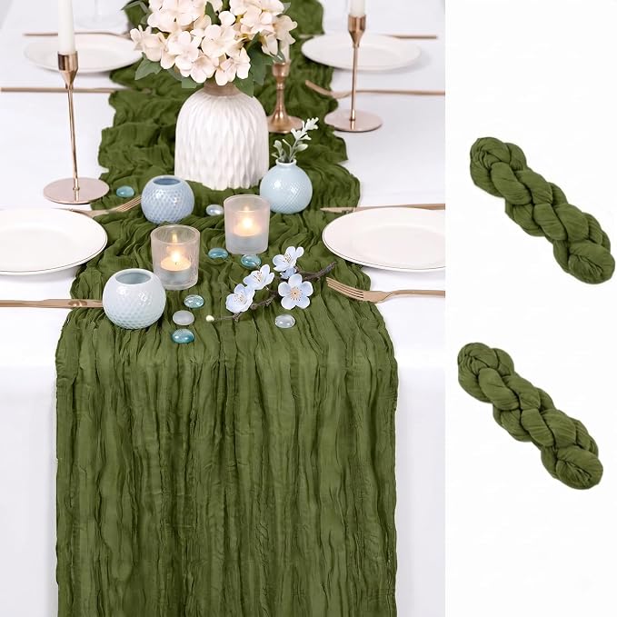 2 Pack Olive Green Cheesecloth Table Runner 17x108 Inch Boho Rustic Semi Sheer by Unknown