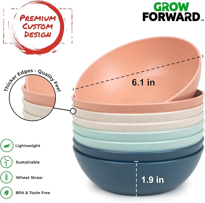 Grow Forward Premium Wheat Straw Bowls Set of 8 - Image 3