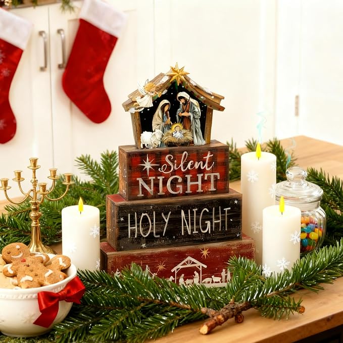 Moucuny 4 Pcs Christmas Table Decor Wooden Christian Religious Decoration - Image 6
