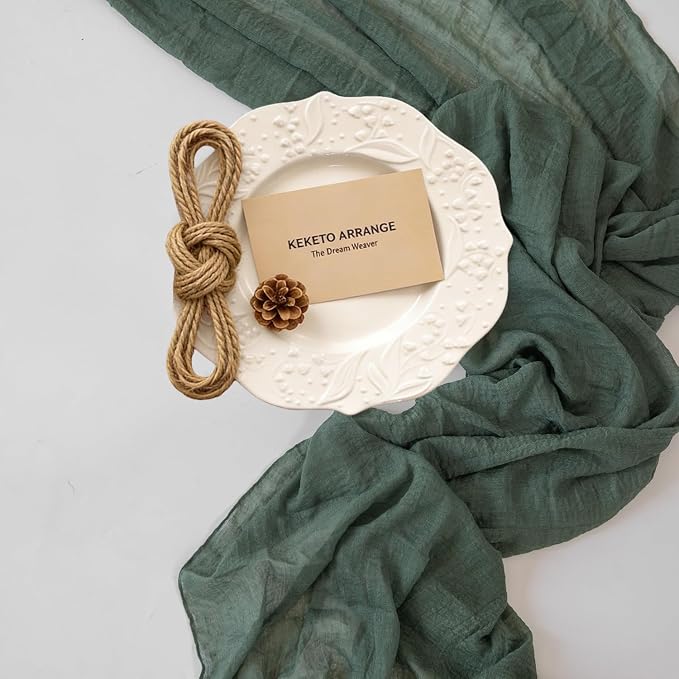 10Pcs Forest Green Cheesecloth Table Runner 120 Inches - Image 5