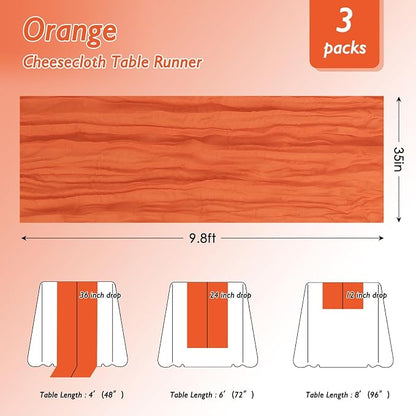 8 Pack Orange Cheesecloth Table Runner 120 Inch Boho Wedding Decor | - Image 2