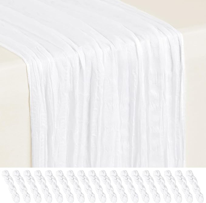 Showgeous 18 Pack White Cheesecloth Table Runner, 17 x 108 Inches | Boho by Showgeous