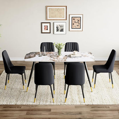 7 Piece Dining Table Set, Dinner Table Set for 6, Sintered Stone Kitchen Table Top and Modern Chairs Set of 6 for Kitchen Dining Room
