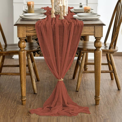 Artoid Mode Boho Terracotta Gauze 6 Pieces Wedding Table Runner, 120 Inch - Image 3
