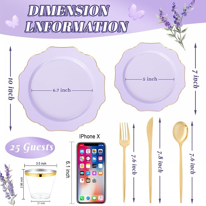 175Pcs Purple Plates Disposable - Image 7