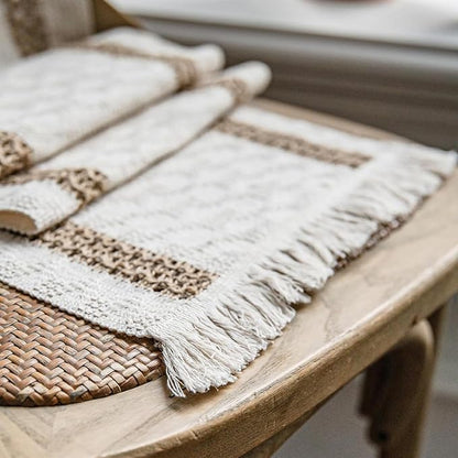 Boho Placemats Set of 4, 12x18 Inch Natural Cotton Burlap and Kitchen Woven - Image 7