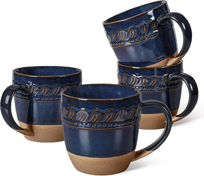 Artena Ceramic Coffee Mugs Set of 4, 16oz Embossed Large Latte Mugs Coffee Cups by Artena