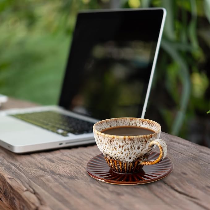 4 oz Espresso Cups and Saucers Set of 2, Ceramic Tea Cup - Image 5