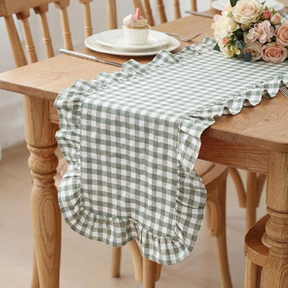 HunnmingRe 1 Pc Gingham Table Runner Green, 72 X 13.8 Inch | Cotton Dresser by HunnmingRe