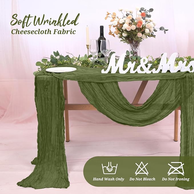 Pesonlook Cheesecloth Table Runner Olive Green, 10 Pack 17.7x108 inch, Long | - Image 8
