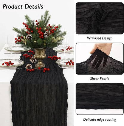 1 Pack Black Cheesecloth Table Runner 120 Inch Boho Wedding Decor | Cheesecloth - Image 3