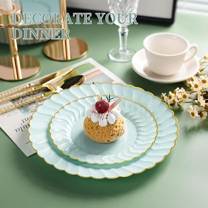 Lullaby 60PCS Sage Green Scalloped Plastic Plates - Image 4
