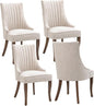 mikibama Linen Dining Chairs Set of 4 Channel Tufted Kitchen Dinner Chair Comfy Fabric Upholstered Accent Chair for Dining Room with Solid Wood Legs (Beige 4pc)