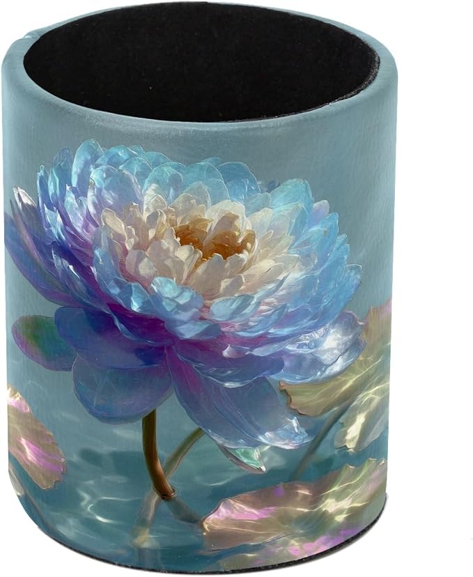 Leather Pen Holder for Desk, Water Lily Pencil Cup Pen Organizer Makeup Brush by Unknown
