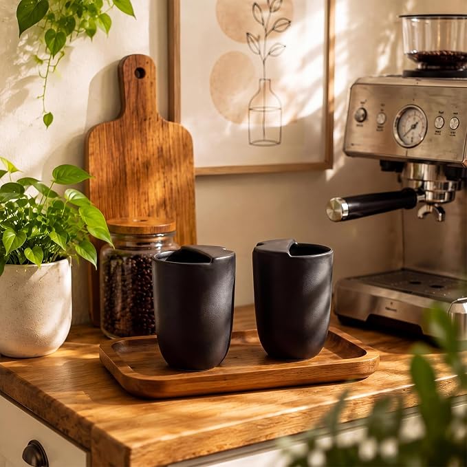 2 Pack Ceramic Coffee Mug with Sip Hole 9.5oz Retro Espresso Cup with Straws - Image 4