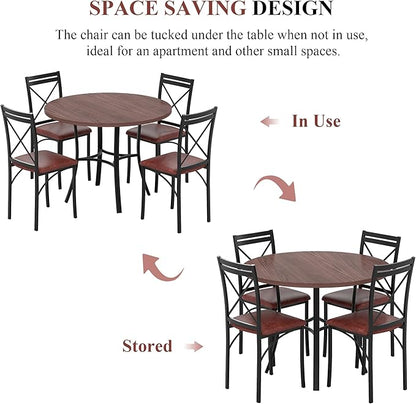 VECELO 5 Piece Dining Table Set for 4, Wood Grain Dinette with Chairs for Kitchen, Breakfast Nook, Small Space, Dark Brown
