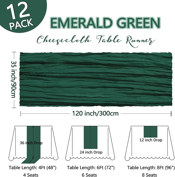 12 Pack Emerald Green Cheesecloth Table Runner 10Ft Gauze Cheese Cloth Table - Image 2