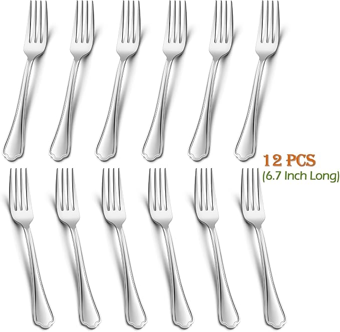Salad Forks Set of 12, E-far 6.7 Inch Stainless Steel Dessert Forks - Image 2