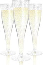Prestee 200 Disposable Champagne Flutes Plastic 200 Pack - Silver Glitter Champagne Flutes for Weddings, Parties, and New Year’s Eve - 4.5 Oz Plastic Silver Party Glasses