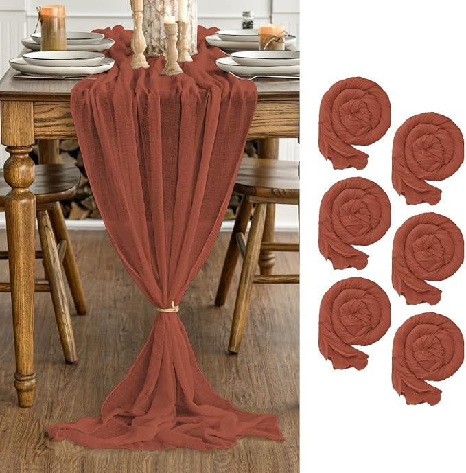 Artoid Mode Boho Terracotta Gauze 6 Pieces Wedding Table Runner, 120 Inch by ArtoidMode