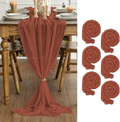 Artoid Mode Boho Terracotta Gauze 6 Pieces Wedding Table Runner, 120 Inch by ArtoidMode