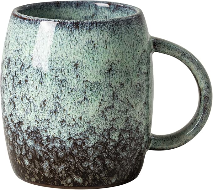 Sage & Moss Nebula Ceramic Coffee Mug - 14 oz Unique Reactive Glaze Coffee Cup by XIYUANJI