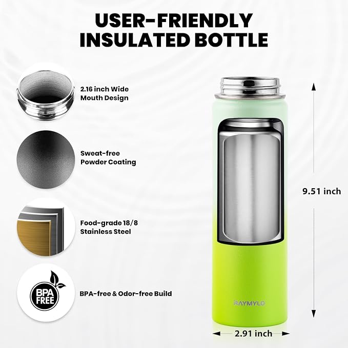 RAYMYLO Insulated Water Bottle 20 oz, Triple Wall Vacuum Stainless Steel | - Image 5