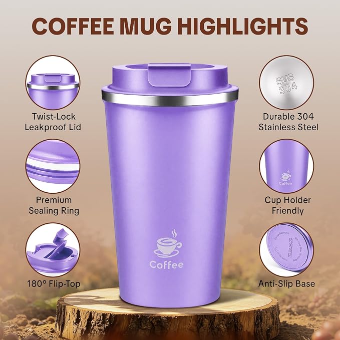 17oz Travel Coffee Mug, Leakproof Vacuum Coffee Cup Insulated Tumbler | 304 - Image 3