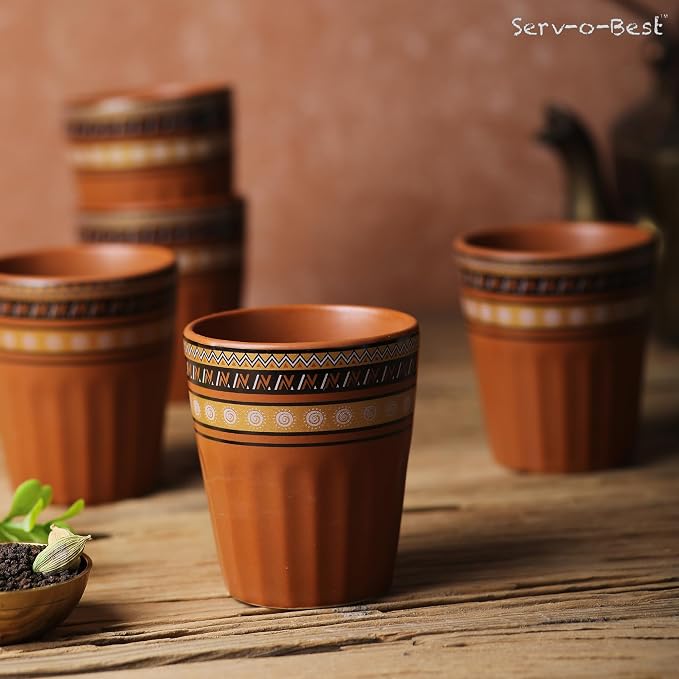 Servo Best Handmade Ceramic Kulhad Tea Cups Set of 6, Glazed Kulhar Cups - Image 2