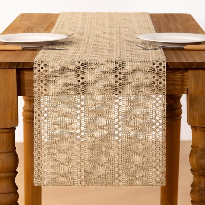Burlap Boho Table Runner Farmhouse Jute Bamboo Table Runner 12x90 Inch | Small - Image 3