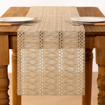 Burlap Boho Table Runner Farmhouse Jute Bamboo Table Runner 12x90 Inch | Small - Image 3