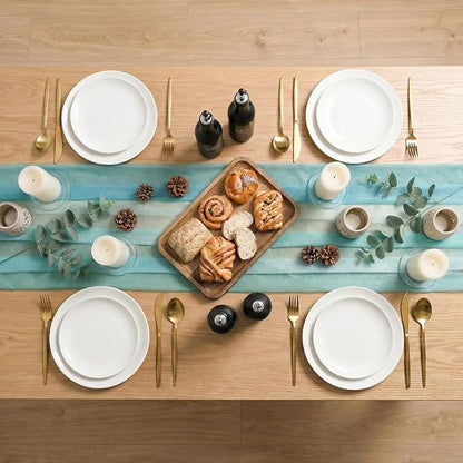 Artoid Mode Boho Blue Stripes Spring Chiffon Table Runner 120 Inches 10FT - Image 7