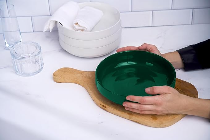 KooK Ceramic Large Pasta Bowls, Microwave and Dishwasher Safe, Shallow Serving - Image 3