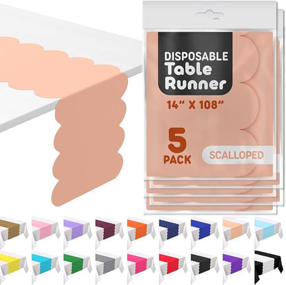 Peach Scallop Table Runner, Disposable Plastic, 5 Pack by Swanoo