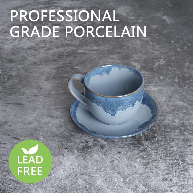 Bosmarlin Ceramic Cappuccino Cup and Saucer Set of 2, 10 Oz, Coffee Cups - Image 3