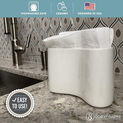 Ceramic Napkin Holder For Table Kitchen Paper Linen Cloth Napkins Upright Stand Up Sturdy Stylish Modern Compact White Modern Farmhouse