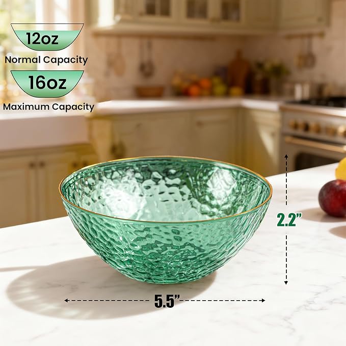 30 Pack 12 Ounce Clear Green Plastic Bowls Serving Bowls Hammered - Image 4