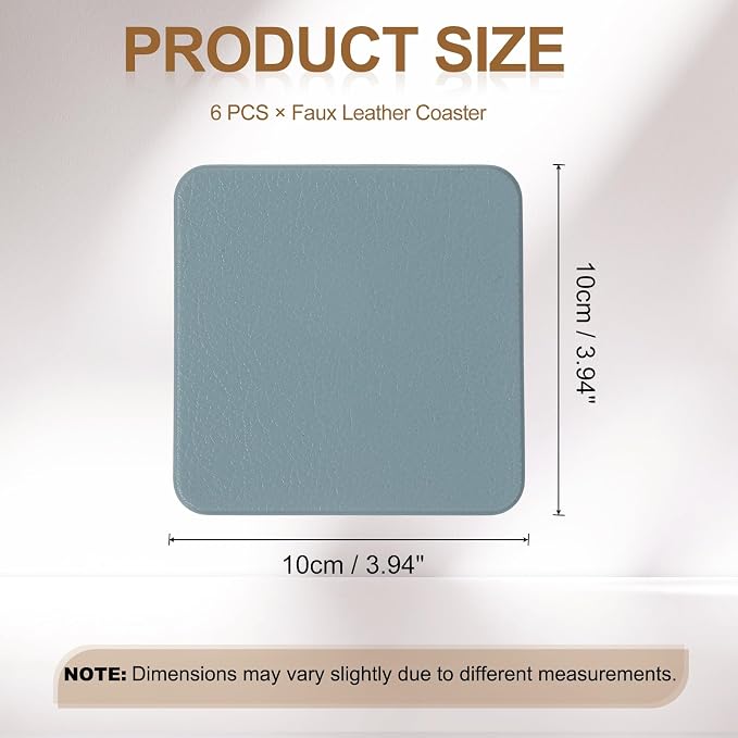uxcell 6 Pcs Faux Leather Coasters, 3.9 x 3.9 Square Coasters - Image 2