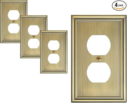 4-Pack Duplex Outlet Covers, Decorative Wall Plates for Electrical Outlets, Antique Brass Switch Plates and Outlet Covers, Durable Zinc Alloy Receptacle Cover, Corrosion Resistant